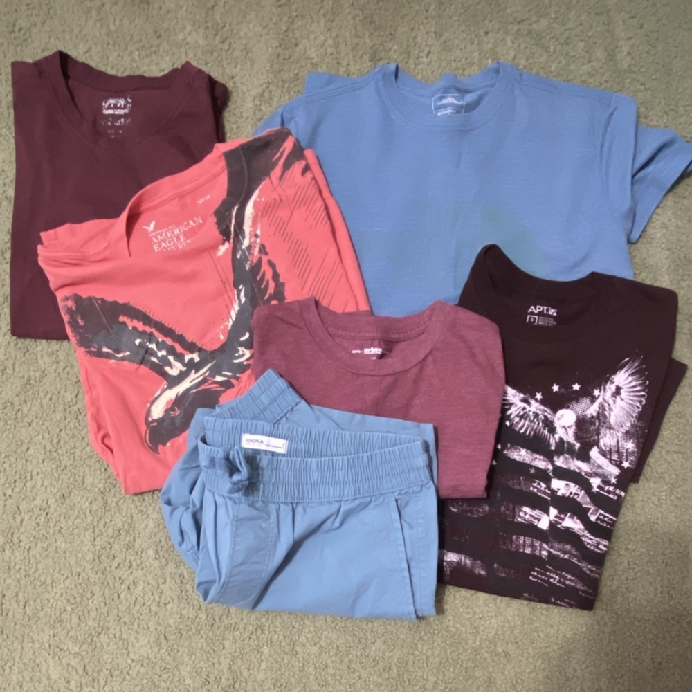 American Eagle APT. 9 Sonoma Unisex Boys T-Shirts & Shorts Lot Blue Burgundy Red